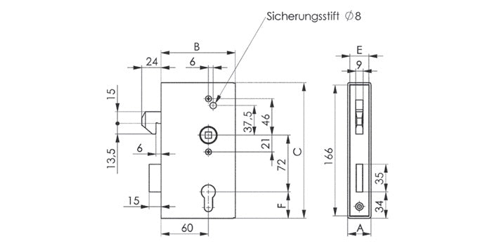 AMF Stahl Schiebetor-Schlosskasten mit verzinktem Schloss
