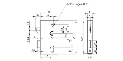 AMF Stahl Schiebetor-Schlosskasten mit verzinktem Schloss