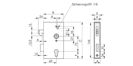 AMF Stahl Schiebetor-Schlosskasten mit verzinktem Schloss