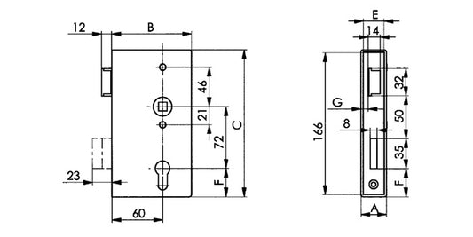 AMF Stahl Schlosskasten mit verzinktem Schloss - ANTI-PANIKFUNKTION MIT DURCHGANGSFUNKTION D)