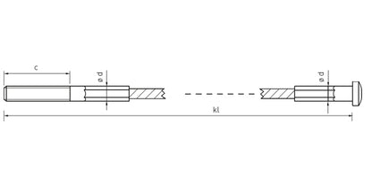 V4A Edelstahl Seil mit 1x Rechts-Außengewinde / 1x Endhülse mit Linsenkopf - verpresst