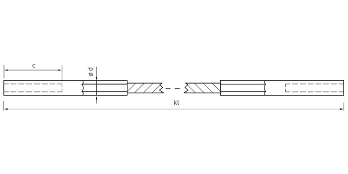 V4A Edelstahl Seil mit 1x Rechts / 1x Links-Innengewinde - verpresst