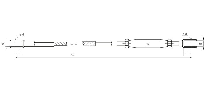 V4A Edelstahl Seil mit 1x Gabel / 1x Rechts-Innengewinde & Spannschloss - verpresst