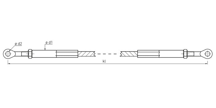 V4A Edelstahl Seil mit 2x Rechts-Innengewinde & Öse - verpresst