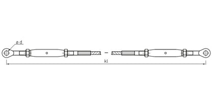 V4A Edelstahl Seil mit 2x Rechts-Innengewinde mit Öse & Spannschloss - verpresst