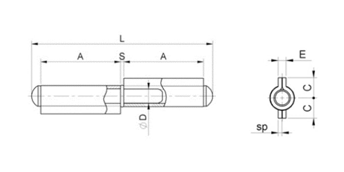 Stahl Torband mit festem Dorn - 2-teilig