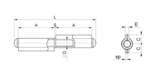 Stahl Torband mit festem Dorn - 2-teilig