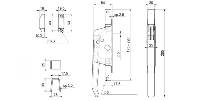 Stahl Treibriegel inklusive Führungshülsen