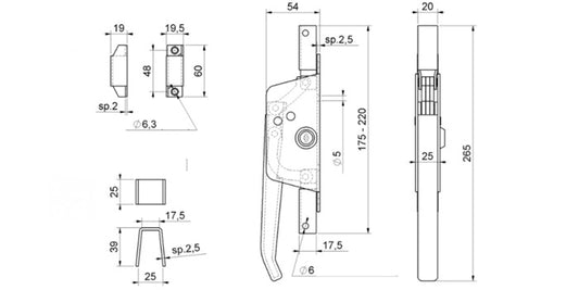 Stahl Treibriegel inklusive Führungshülsen & Schließzylinder mit Schlüssel