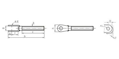 V4A Edelstahl Gabel mit Links-Außengewinde