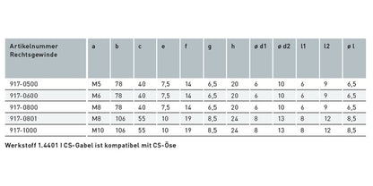 V4A Edelstahl Gabel mit Rechts-Innengewinde