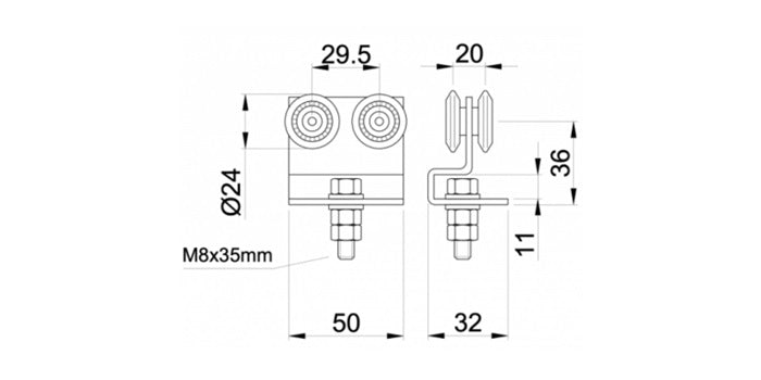 Stahl verzinkt Doppel-Laufrolle mit Kugellager