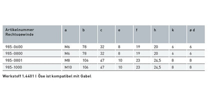 V4A Edelstahl Öse mit Rechts-Außengewinde