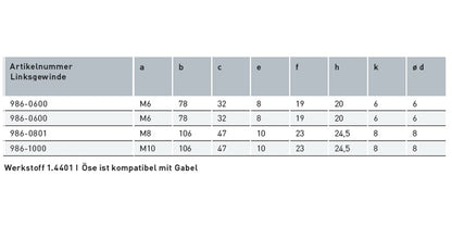 V4A Edelstahl Öse mit Links-Außengewinde