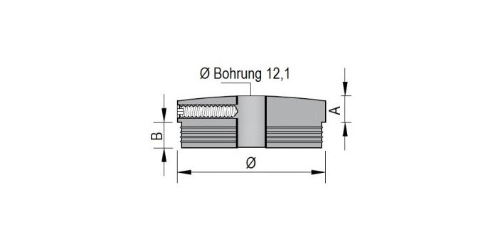 V2A Edelstahl Endkappe Vollmaterial - gewölbt mit Bohrung Ø12 mm und Klemmschraube M5 - Lamelle