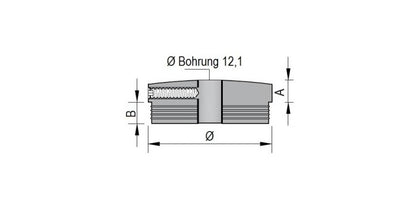 V2A Edelstahl Endkappe Vollmaterial - gewölbt mit Bohrung Ø12 mm und Klemmschraube M5 - Lamelle