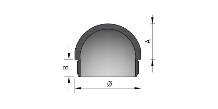 V2A Edelstahl Endkappe hohl - halbrund - Rändel