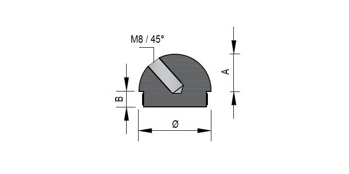 V2A Edelstahl Endkappe Vollmaterial - halbrund mit 45° Gewinde M8 - Rändel