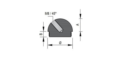 V2A Edelstahl Endkappe Vollmaterial - halbrund mit 45° Gewinde M8 - Rändel