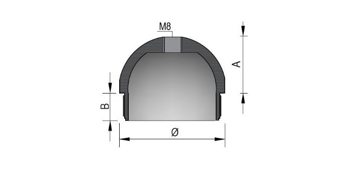 V2A Edelstahl Endkappe hohl - halbrund mit Gewinde M8 - Rändel