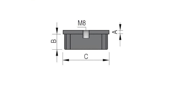V4A Edelstahl Endkappe hohl - flach mit Gewinde M8 - für Quadratrohr