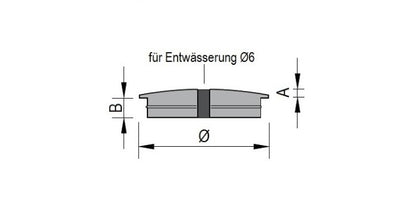 V2A Edelstahl Endkappe Vollmaterial für Entwässerung - gewölbt mit Bohrung Ø6 mm - Lamelle