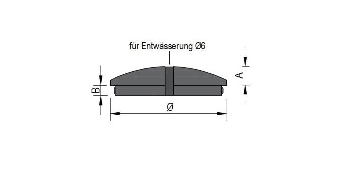 V2A Edelstahl Endkappe Vollmaterial für Entwässerung - gewölbt mit Bohrung Ø6 mm - Rändel