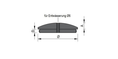 V2A Edelstahl Endkappe Vollmaterial für Entwässerung - gewölbt mit Bohrung Ø6 mm - Rändel