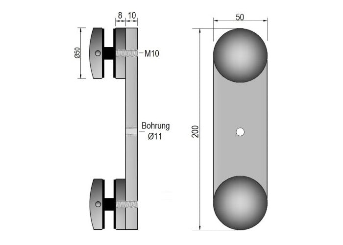 V2A Edelstahl Konsole mit 2x Punkthalter / Glashalter Ø50 mm