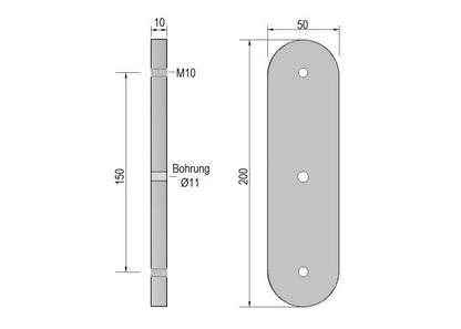 V2A Edelstahl Grundplatte für Glaspunkthalter mit 2x Gewinde M10