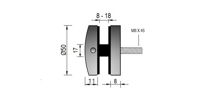 V2A Edelstahl Punkthalter Ø50 mm - Gewinde M8