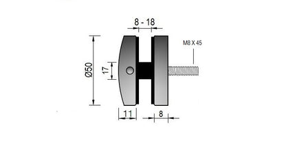 V2A Edelstahl Punkthalter Ø50 mm - Gewinde M8