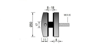 V2A Edelstahl Punkthalter Ø50 mm - Gewinde M8 - passend zu Brenkhalter