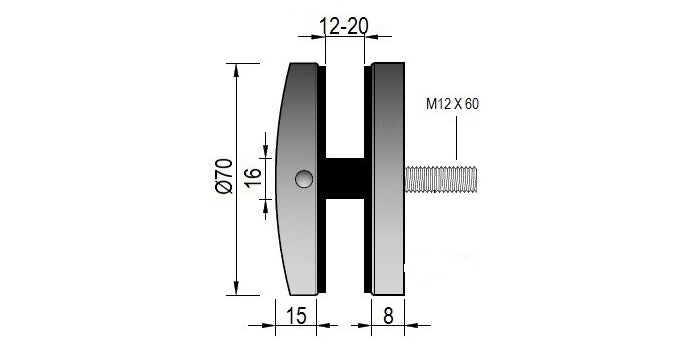 V2A Edelstahl Punkthalter Ø70 mm - Gewinde M12