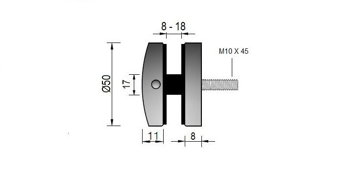 Black Edition - RAL 9005 - V2A Edelstahl Glaspunkthalter Ø50 mm - Gewinde M10