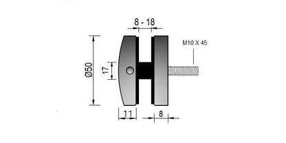 Black Edition - RAL 9005 - V2A Edelstahl Glaspunkthalter Ø50 mm - Gewinde M10