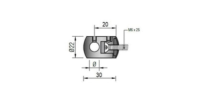 V2A Edelstahl Querstabhalter Ø22 mm mit Durchgangsbohrung zum Stoßen