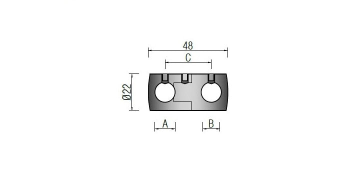 V2A Edelstahl Querstabhalter Ø22 mm mit Durchgangsbohrung - DOPPELT