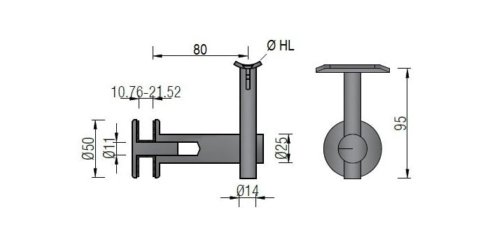 V2A Edelstahl Handlaufträger höhenverstellbar