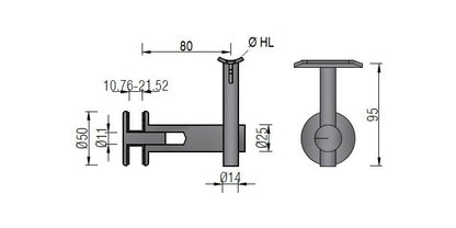 V2A Edelstahl Handlaufträger höhenverstellbar