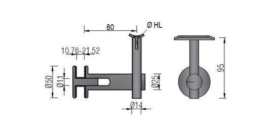 V2A Edelstahl Handlaufträger höhenverstellbar