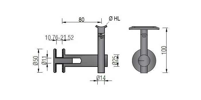 V2A Edelstahl Handlaufträger mit Gelenk höhenverstellbar