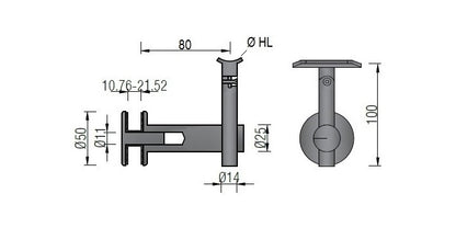V2A Edelstahl Handlaufträger mit Gelenk höhenverstellbar