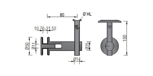 V2A Edelstahl Handlaufträger mit Gelenk höhenverstellbar