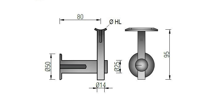 V2A Edelstahl Handlaufträger höhenverstellbar - inkl. Stockschraube M8