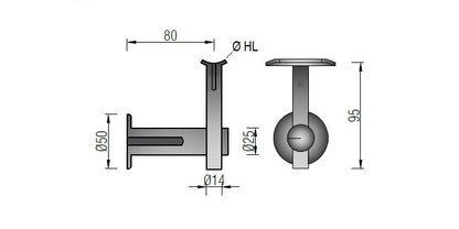 V2A Edelstahl Handlaufträger höhenverstellbar - inkl. Stockschraube M8