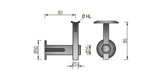 V2A Edelstahl Handlaufträger höhenverstellbar - inkl. Stockschraube M8