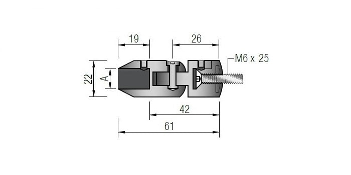 V2A Edelstahl Querstabhalter Ø22 mm mit stirnseitiger Bohrung & Gelenk
