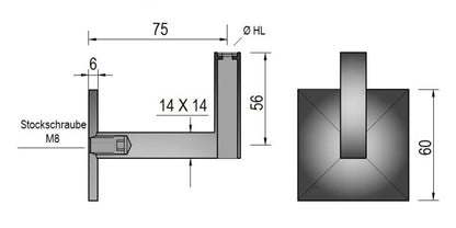 V2A Edelstahl Handlaufträger mit Rosette und Stockschraube M8