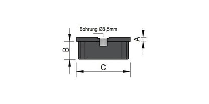 V2A Edelstahl Endkappe hohl - flach mit Bohrung Ø8,5 mm - für Quadratrohr